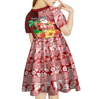 Custom Hawaii Mele Kalikimaka Kid Short Sleeve Dress Santa Claus and Hula Girl Tropical Folwer with Hawaiian Pattern LT03 - Polynesian Pride