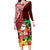 Custom Hawaii Mele Kalikimaka Long Sleeve Bodycon Dress Santa Claus and Hula Girl Tropical Folwer with Hawaiian Pattern LT03 Long Dress Red - Polynesian Pride