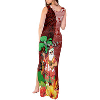 Custom Hawaii Mele Kalikimaka Tank Maxi Dress Santa Claus and Hula Girl Tropical Folwer with Hawaiian Pattern LT03 - Polynesian Pride
