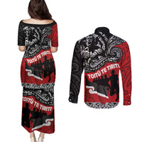 Aotearoa Toitu Te Tiriti Couples Matching Puletasi and Long Sleeve Button Shirt Honoring Te Tiriti o Waitangi Maori Haka