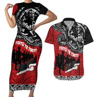 Aotearoa Toitu Te Tiriti Couples Matching Short Sleeve Bodycon Dress and Hawaiian Shirt Honoring Te Tiriti o Waitangi Maori Haka LT03 Red - Polynesian Pride