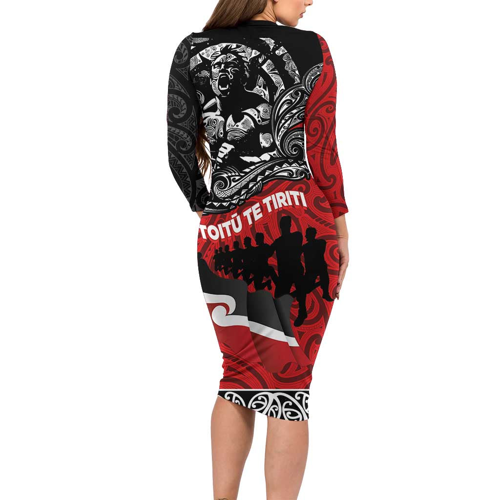 Aotearoa Toitu Te Tiriti Family Matching Long Sleeve Bodycon Dress and Hawaiian Shirt Honoring Te Tiriti o Waitangi Maori Haka LT03 - Polynesian Pride