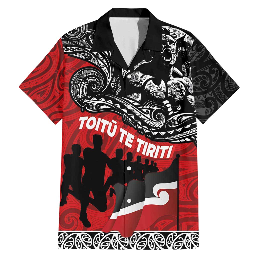 Aotearoa Toitu Te Tiriti Family Matching Mermaid Dress and Hawaiian Shirt Honoring Te Tiriti o Waitangi Maori Haka LT03 Dad's Shirt - Short Sleeve Red - Polynesian Pride