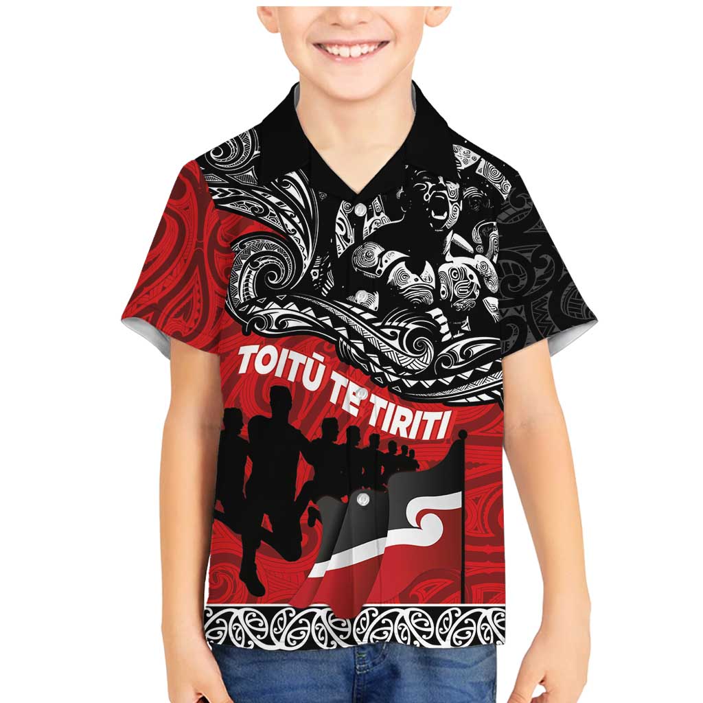 Aotearoa Toitu Te Tiriti Family Matching Mermaid Dress and Hawaiian Shirt Honoring Te Tiriti o Waitangi Maori Haka LT03 Son's Shirt Red - Polynesian Pride