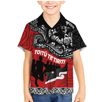 Aotearoa Toitu Te Tiriti Family Matching Mermaid Dress and Hawaiian Shirt Honoring Te Tiriti o Waitangi Maori Haka LT03 Son's Shirt Red - Polynesian Pride
