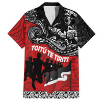 Aotearoa Toitu Te Tiriti Family Matching Off The Shoulder Long Sleeve Dress and Hawaiian Shirt Honoring Te Tiriti o Waitangi Maori Haka LT03 Dad's Shirt - Short Sleeve Red - Polynesian Pride