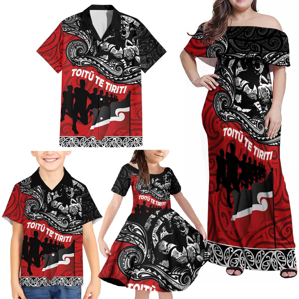 Aotearoa Toitu Te Tiriti Family Matching Off Shoulder Maxi Dress and Hawaiian Shirt Honoring Te Tiriti o Waitangi Maori Haka LT03 - Polynesian Pride