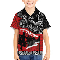 Aotearoa Toitu Te Tiriti Family Matching Off Shoulder Maxi Dress and Hawaiian Shirt Honoring Te Tiriti o Waitangi Maori Haka LT03 Son's Shirt Red - Polynesian Pride