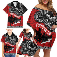 Aotearoa Toitu Te Tiriti Family Matching Off Shoulder Short Dress and Hawaiian Shirt Honoring Te Tiriti o Waitangi Maori Haka LT03 - Polynesian Pride