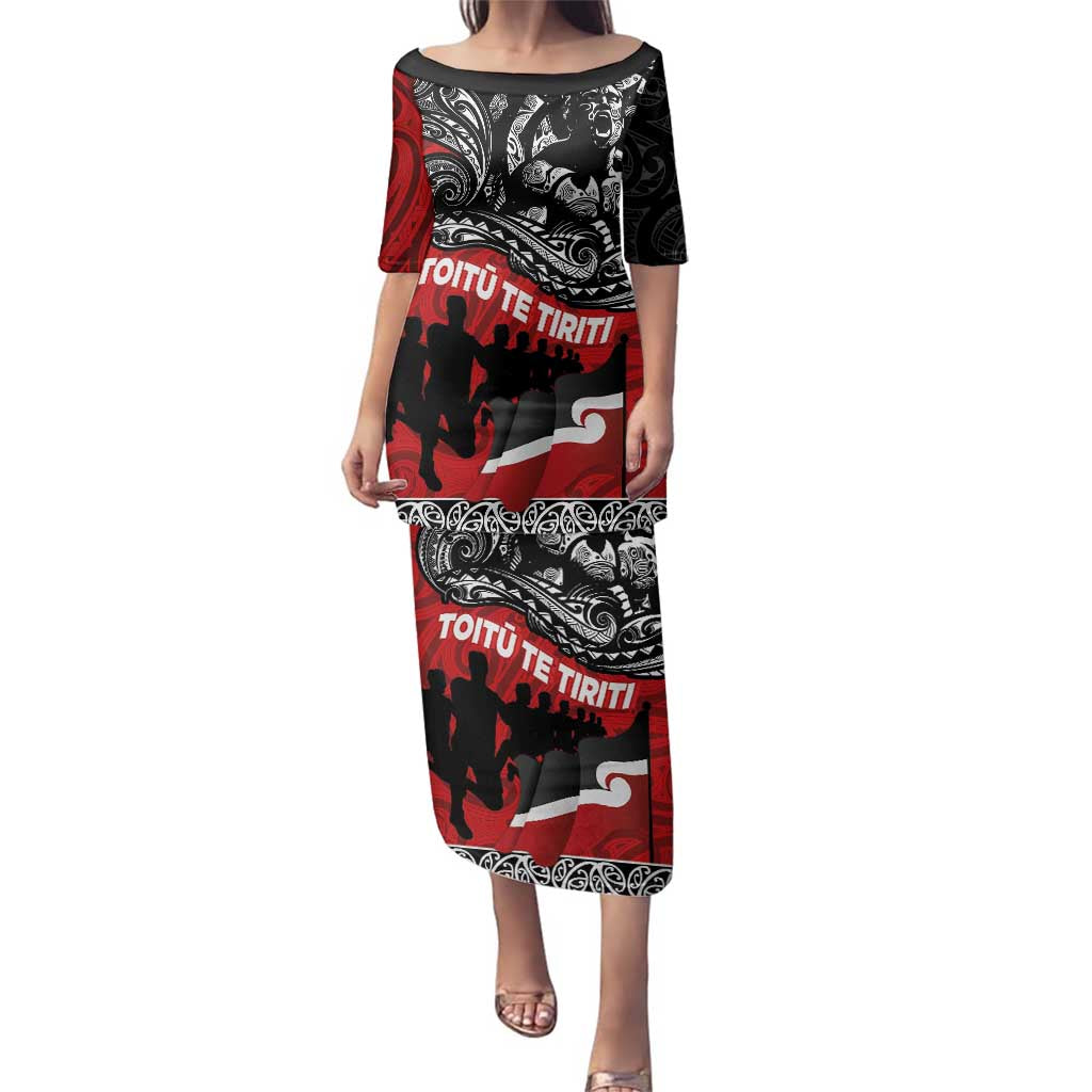 Aotearoa Toitu Te Tiriti Family Matching Puletasi and Hawaiian Shirt Honoring Te Tiriti o Waitangi Maori Haka LT03 Mom's Dress Red - Polynesian Pride