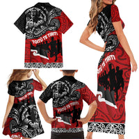 Aotearoa Toitu Te Tiriti Family Matching Short Sleeve Bodycon Dress and Hawaiian Shirt Honoring Te Tiriti o Waitangi Maori Haka LT03 - Polynesian Pride