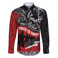 Aotearoa Toitu Te Tiriti Family Matching Short Sleeve Bodycon Dress and Hawaiian Shirt Honoring Te Tiriti o Waitangi Maori Haka LT03 Dad's Shirt - Long Sleeve Red - Polynesian Pride