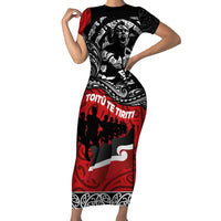 Aotearoa Toitu Te Tiriti Family Matching Short Sleeve Bodycon Dress and Hawaiian Shirt Honoring Te Tiriti o Waitangi Maori Haka LT03 Mom's Dress Red - Polynesian Pride