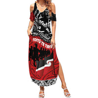 Aotearoa Toitu Te Tiriti Family Matching Summer Maxi Dress and Hawaiian Shirt Honoring Te Tiriti o Waitangi Maori Haka LT03 Mom's Dress Red - Polynesian Pride