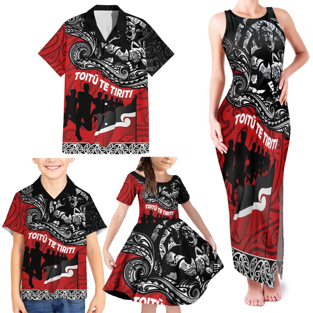 Aotearoa Toitu Te Tiriti Family Matching Tank Maxi Dress and Hawaiian Shirt Honoring Te Tiriti o Waitangi Maori Haka LT03 - Polynesian Pride