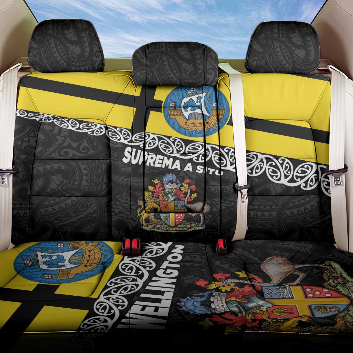 New Zealand Wellington Back Car Seat Cover The Capital's Emblems Flag and Koru Art LT03 One Size Black - Polynesian Pride