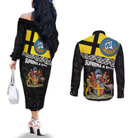 New Zealand Wellington Couples Matching Off The Shoulder Long Sleeve Dress and Long Sleeve Button Shirt The Capital's Emblems Flag and Koru Art LT03 - Polynesian Pride