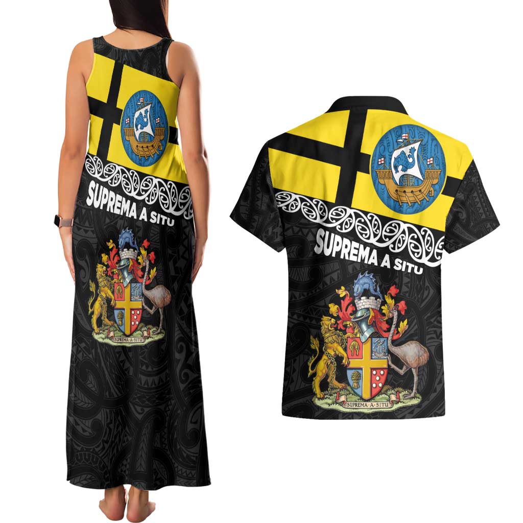 New Zealand Wellington Couples Matching Tank Maxi Dress and Hawaiian Shirt The Capital's Emblems Flag and Koru Art LT03 - Polynesian Pride