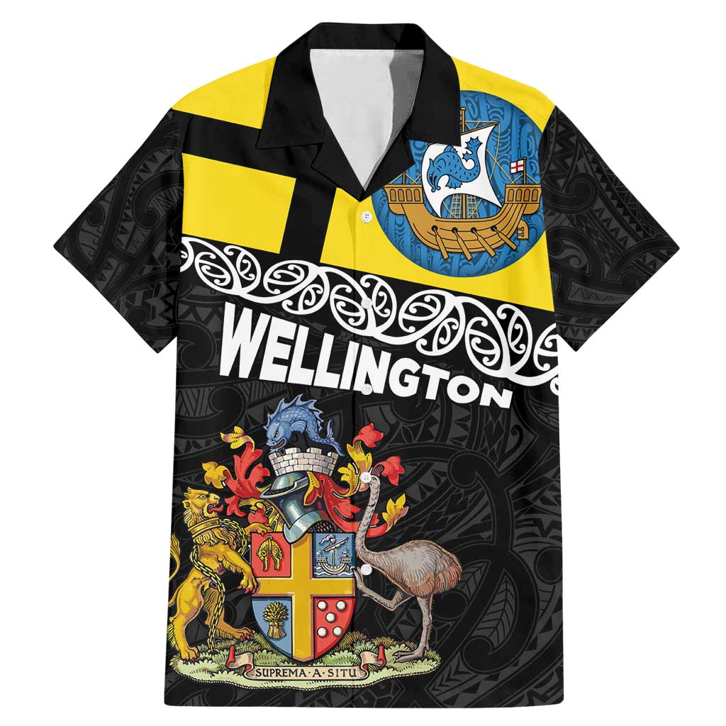 New Zealand Wellington Family Matching Mermaid Dress and Hawaiian Shirt The Capital's Emblems Flag and Koru Art LT03 Dad's Shirt - Short Sleeve Black - Polynesian Pride