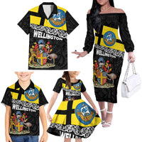 New Zealand Wellington Family Matching Off The Shoulder Long Sleeve Dress and Hawaiian Shirt The Capital's Emblems Flag and Koru Art LT03 - Polynesian Pride