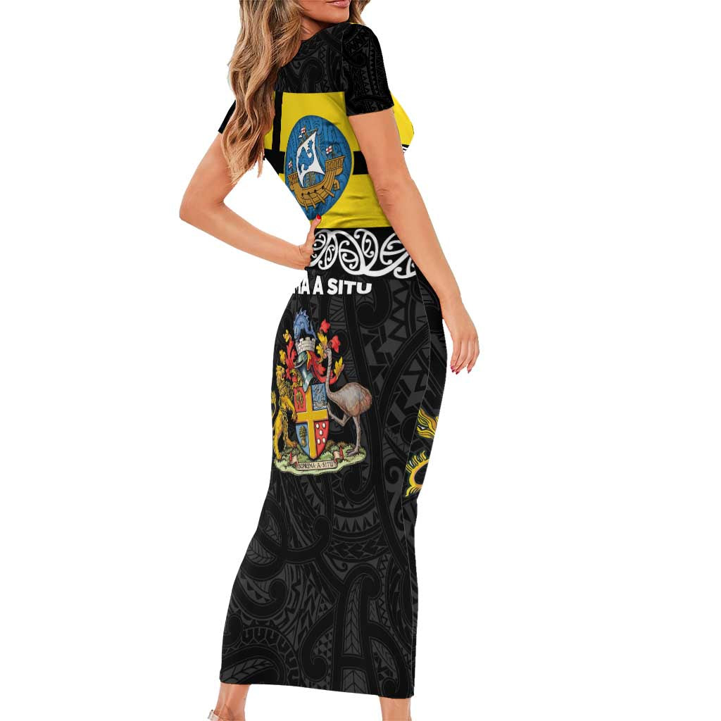 New Zealand Wellington Family Matching Short Sleeve Bodycon Dress and Hawaiian Shirt The Capital's Emblems Flag and Koru Art LT03 - Polynesian Pride