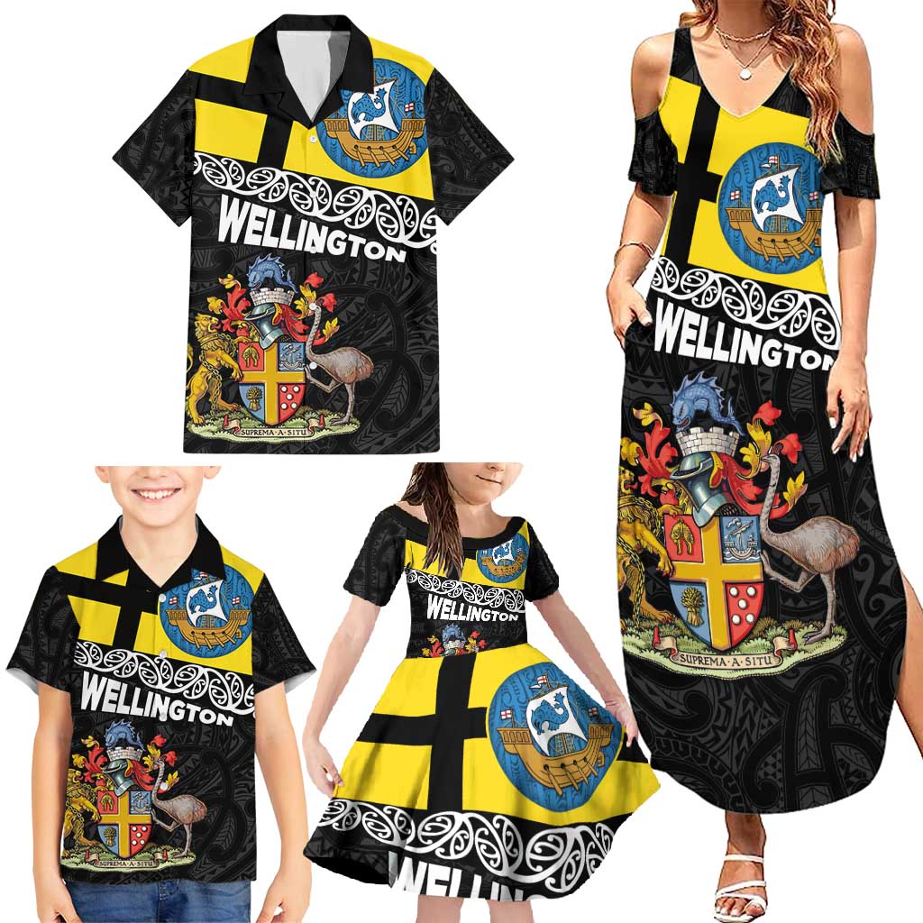 New Zealand Wellington Family Matching Summer Maxi Dress and Hawaiian Shirt The Capital's Emblems Flag and Koru Art LT03 - Polynesian Pride
