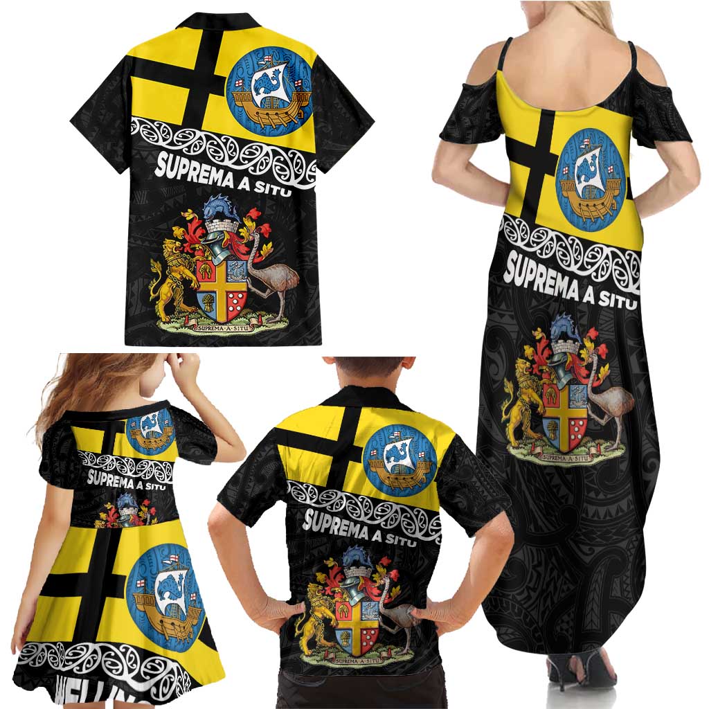 New Zealand Wellington Family Matching Summer Maxi Dress and Hawaiian Shirt The Capital's Emblems Flag and Koru Art LT03 - Polynesian Pride