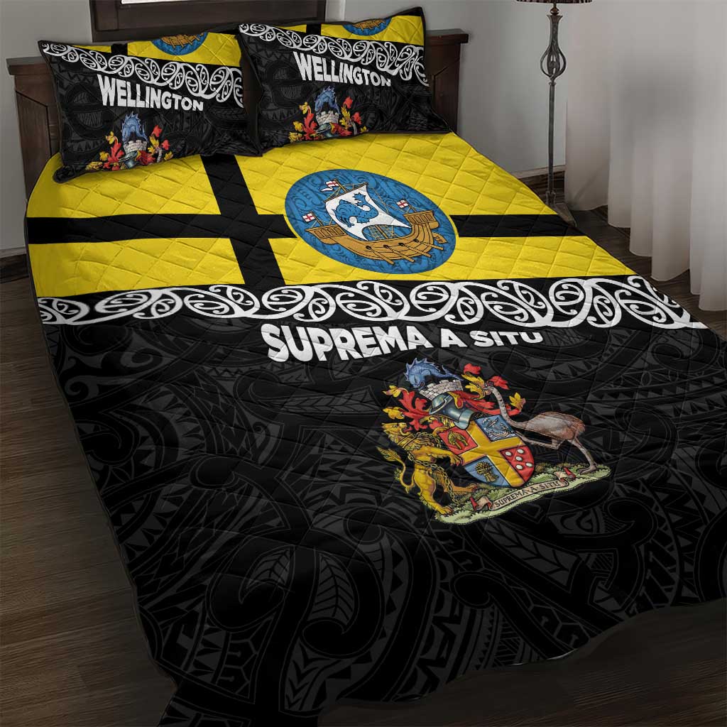 New Zealand Wellington Quilt Bed Set The Capital's Emblems Flag and Koru Art LT03 Black - Polynesian Pride