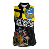 New Zealand Wellington Women Sleeveless Polo Shirt The Capital's Emblems Flag and Koru Art LT03 Female Black - Polynesian Pride