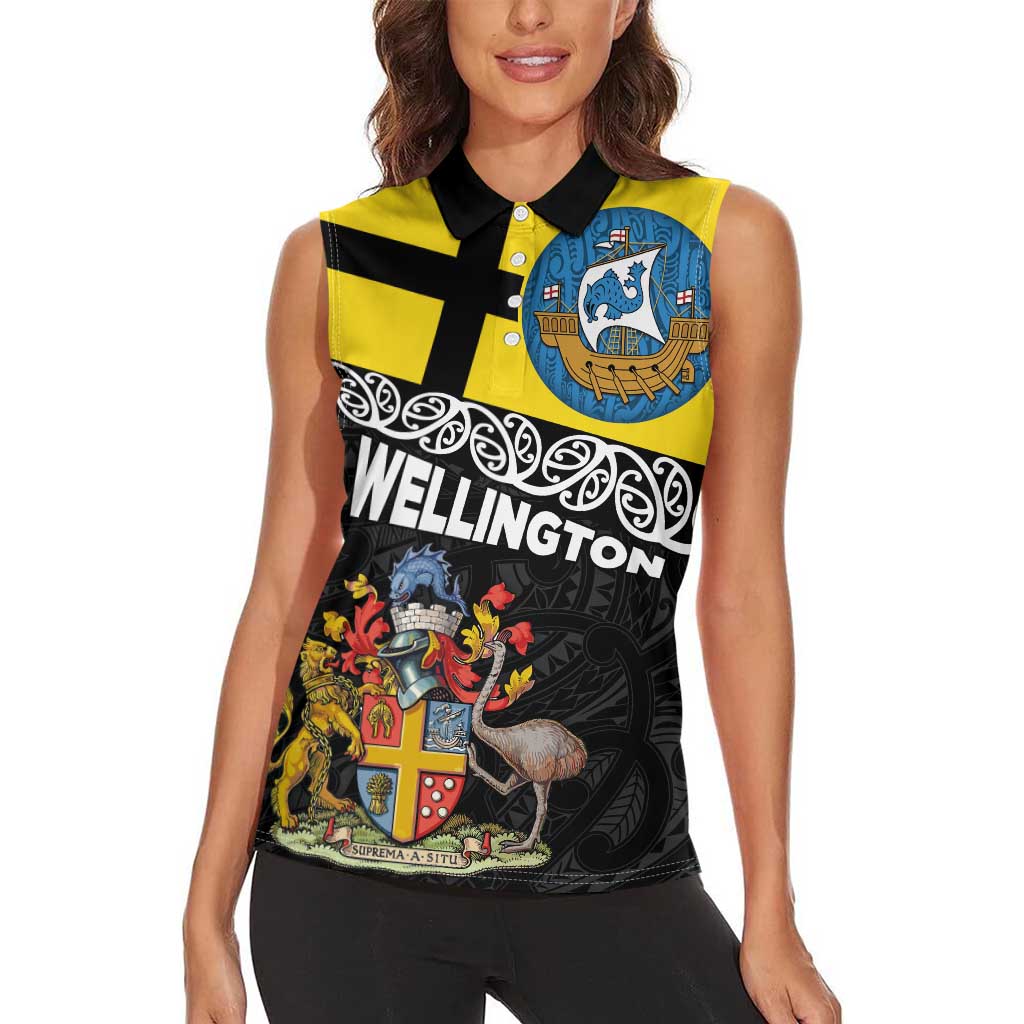 New Zealand Wellington Women Sleeveless Polo Shirt The Capital's Emblems Flag and Koru Art LT03 - Polynesian Pride