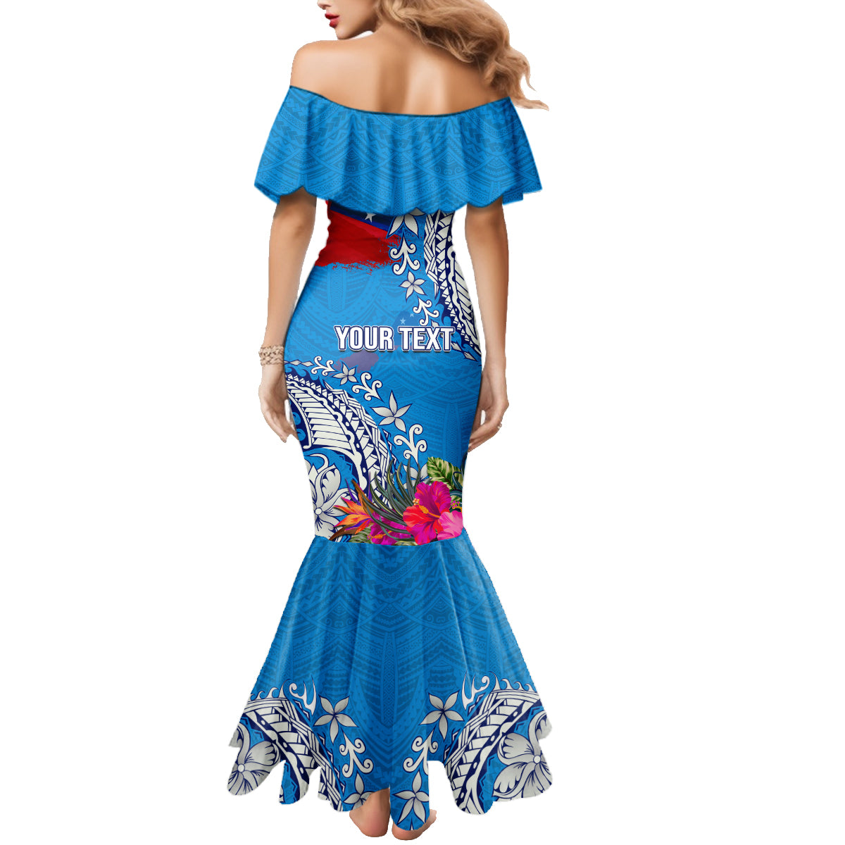 Personalised Samoa Coat Of Arms Family Matching Mermaid Dress and Hawaiian Shirt Tropical Flower Blue Polynesian Pattern LT03 - Polynesian Pride
