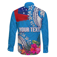 Personalised Samoa Coat Of Arms Family Matching Off Shoulder Maxi Dress and Hawaiian Shirt Tropical Flower Blue Polynesian Pattern LT03 - Polynesian Pride