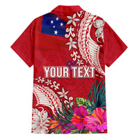 Personalised Samoa Coat Of Arms Family Matching Long Sleeve Bodycon Dress and Hawaiian Shirt Tropical Flower Red Polynesian Pattern LT03 - Polynesian Pride