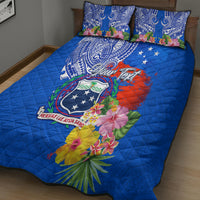 Personalised Samoa Coat Of Arms Quilt Bed Set Hibiscus Polynesian Tattoo Pattern LT03 - Polynesian Pride