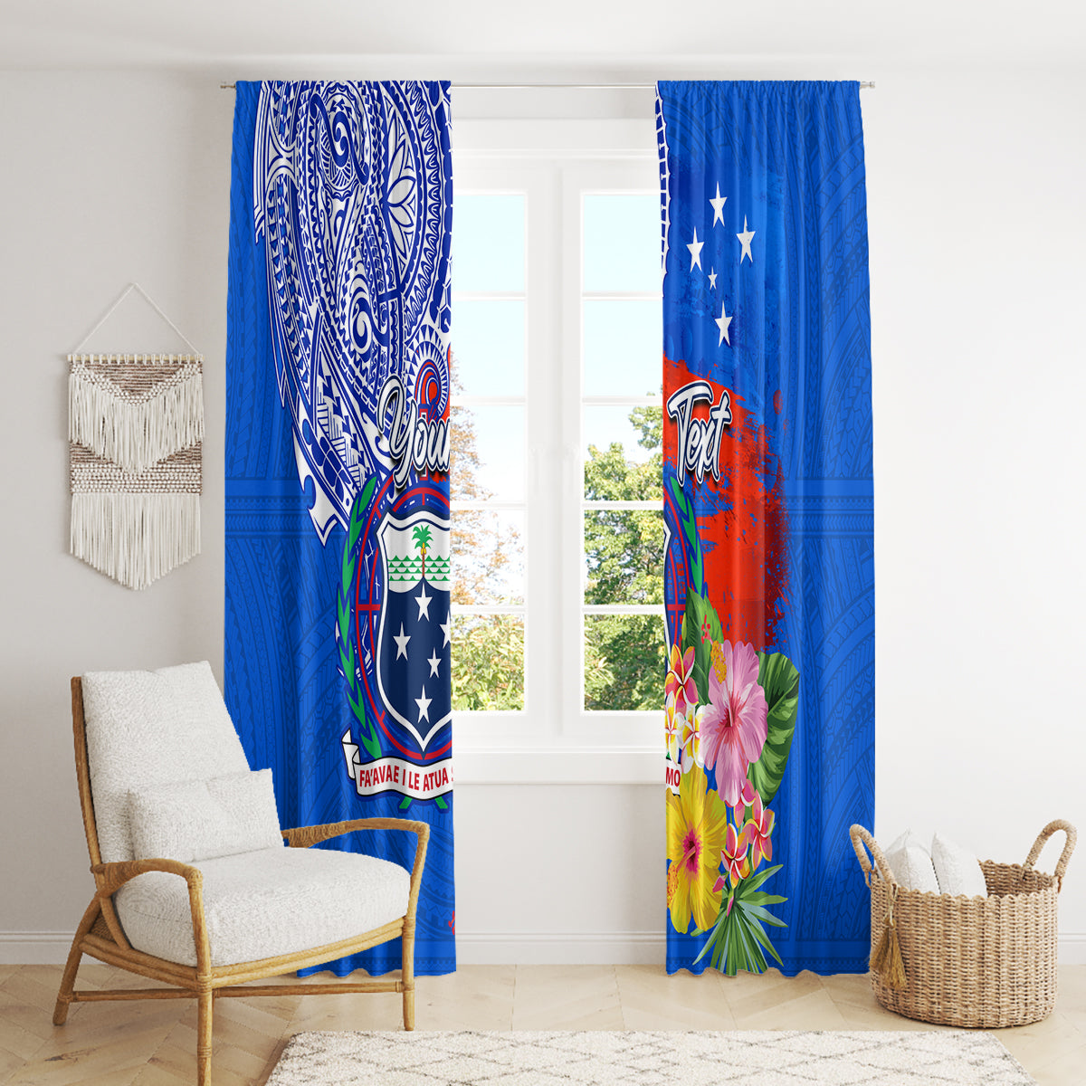 Personalised Samoa Coat Of Arms Window Curtain Hibiscus Polynesian Tattoo Pattern LT03 - Polynesian Pride