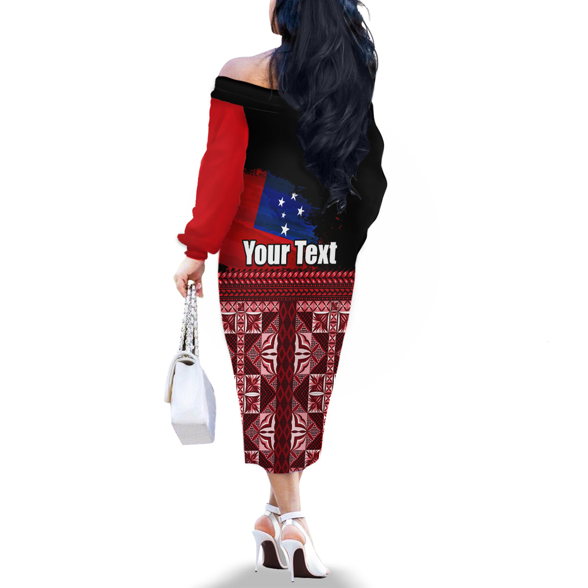 Samoa Flag Day Family Matching Off Shoulder Long Sleeve Dress and Hawaiian Shirt Siapo Pattern and Ula Fala LT03 - Polynesian Pride
