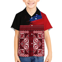 Samoa Flag Day Family Matching Summer Maxi Dress and Hawaiian Shirt Siapo Pattern and Ula Fala LT03 Son's Shirt Red - Polynesian Pride