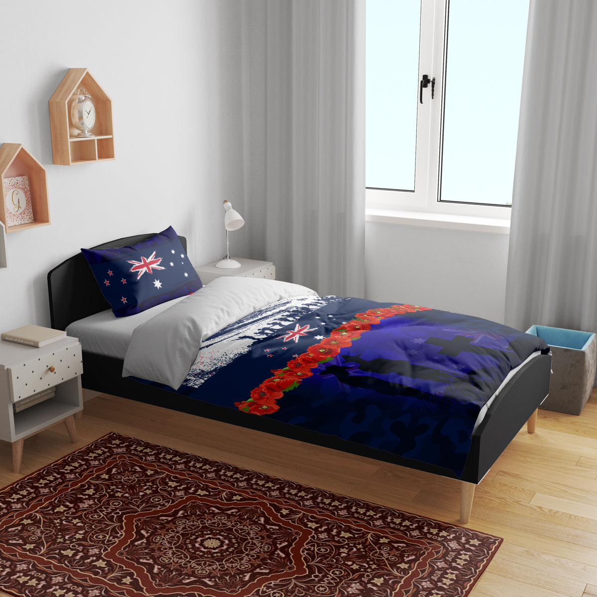 New Zealand and Australia ANZAC Day Bedding Set Lest We Forget Red Poppy Flowers and Soldier LT03 - Polynesian Pride