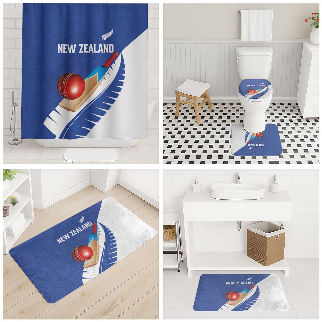 New Zealand Cricket Bathroom Set Kiwi Birds Haka Dance Blue Fern Sporty Style