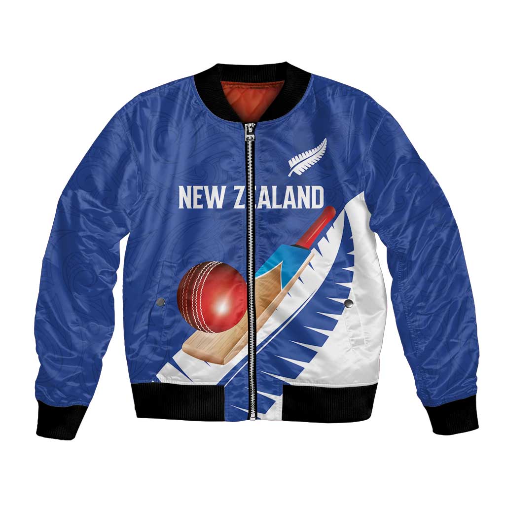 Custom New Zealand Cricket Bomber Jacket Kiwi Birds Haka Dance Blue Fern Sporty Style