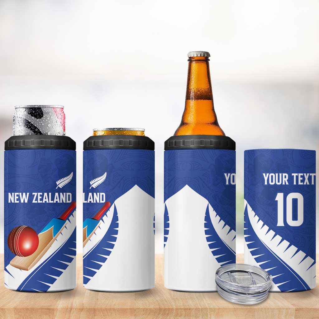 Custom New Zealand Cricket 4 in 1 Can Cooler Tumbler Kiwi Birds Haka Dance Blue Fern Sporty Style LT03 - Polynesian Pride