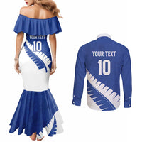 Custom New Zealand Cricket Couples Matching Mermaid Dress and Long Sleeve Button Shirt Kiwi Birds Haka Dance Blue Fern Sporty Style LT03 - Polynesian Pride