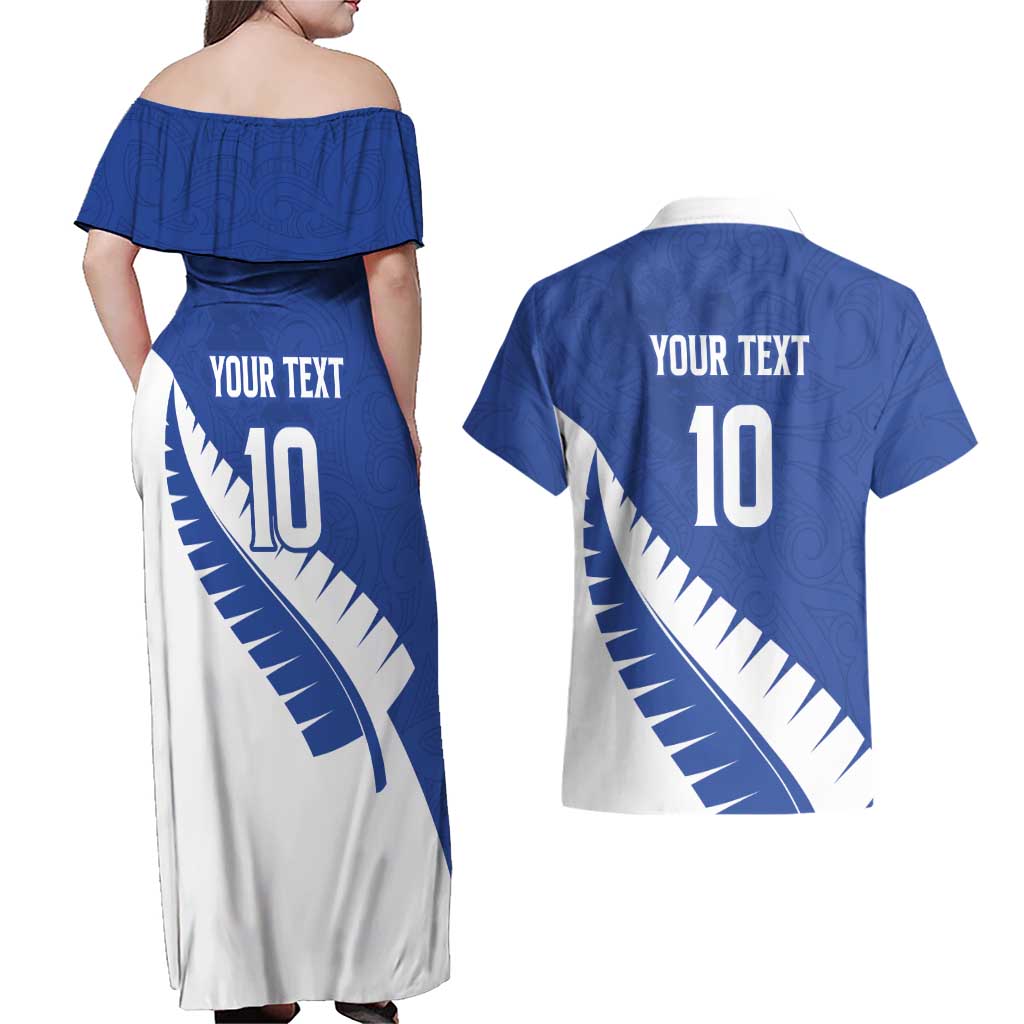 Custom New Zealand Cricket Couples Matching Off Shoulder Maxi Dress and Hawaiian Shirt Kiwi Birds Haka Dance Blue Fern Sporty Style LT03 - Polynesian Pride