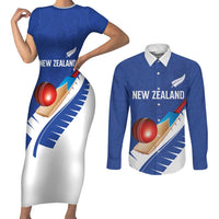 Custom New Zealand Cricket Couples Matching Short Sleeve Bodycon Dress and Long Sleeve Button Shirt Kiwi Birds Haka Dance Blue Fern Sporty Style LT03 Blue - Polynesian Pride