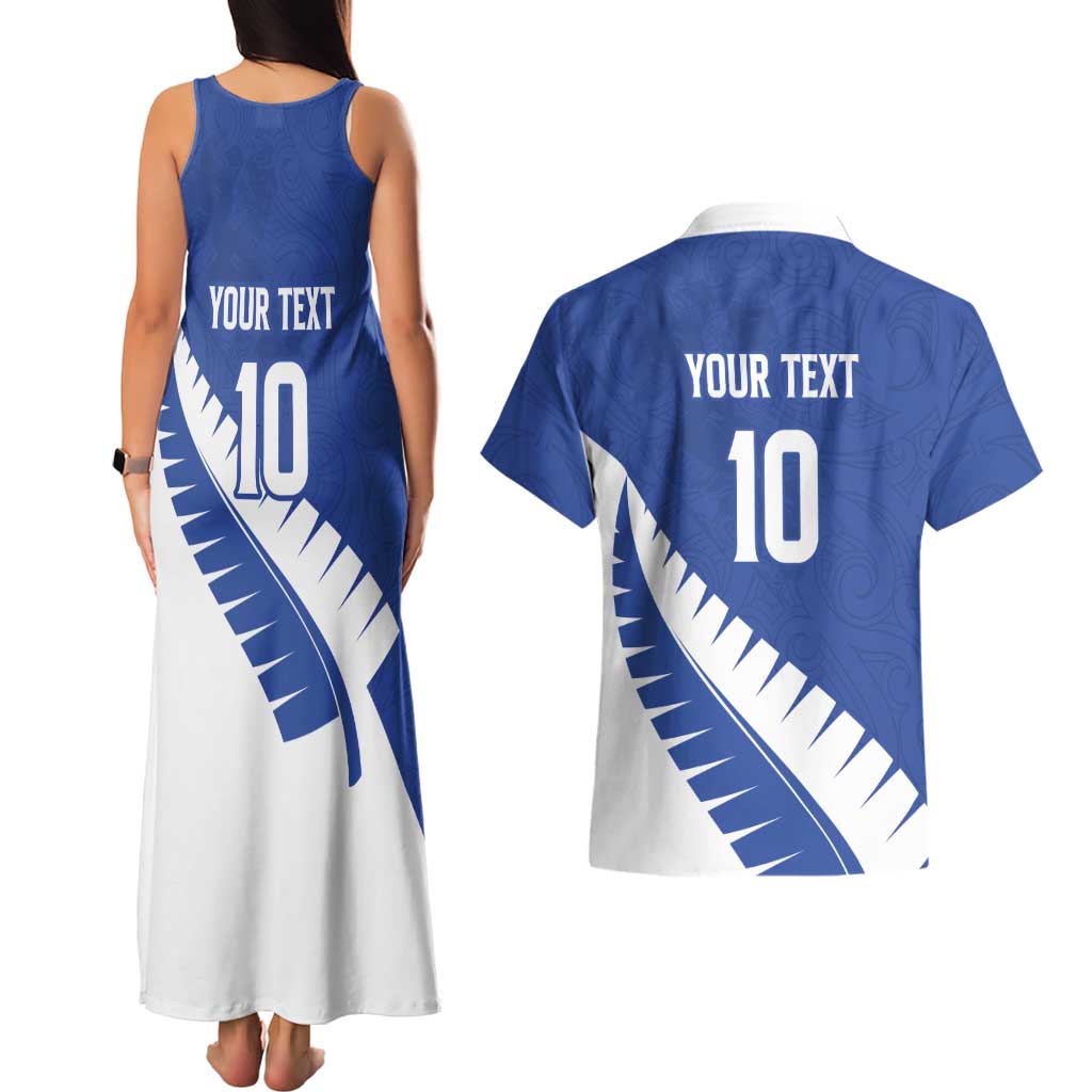 Custom New Zealand Cricket Couples Matching Tank Maxi Dress and Hawaiian Shirt Kiwi Birds Haka Dance Blue Fern Sporty Style LT03 - Polynesian Pride
