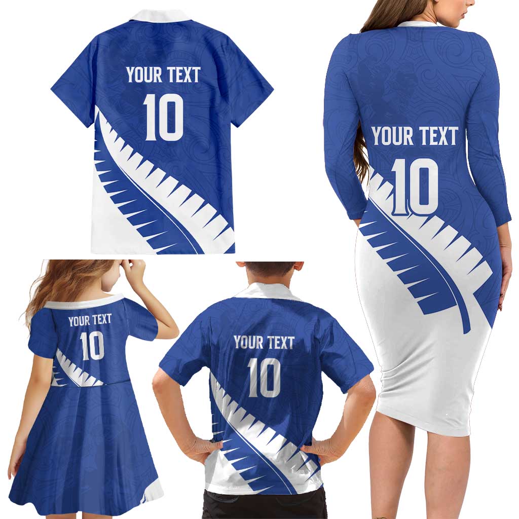 Custom New Zealand Cricket Family Matching Long Sleeve Bodycon Dress and Hawaiian Shirt Kiwi Birds Haka Dance Blue Fern Sporty Style LT03 - Polynesian Pride