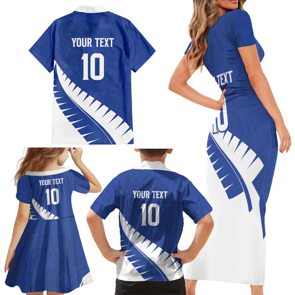 Custom New Zealand Cricket Family Matching Short Sleeve Bodycon Dress and Hawaiian Shirt Kiwi Birds Haka Dance Blue Fern Sporty Style LT03 - Polynesian Pride