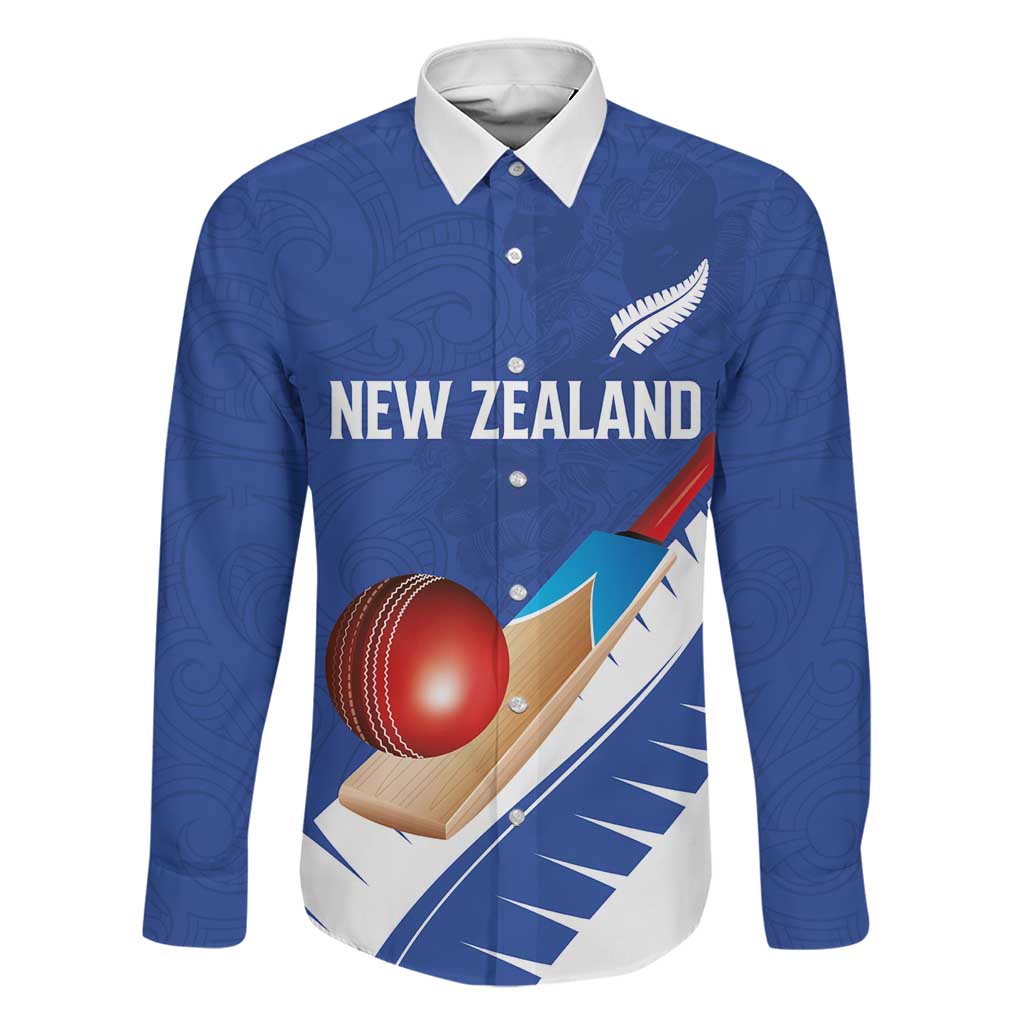 Custom New Zealand Cricket Family Matching Short Sleeve Bodycon Dress and Hawaiian Shirt Kiwi Birds Haka Dance Blue Fern Sporty Style LT03 Dad's Shirt - Long Sleeve Blue - Polynesian Pride
