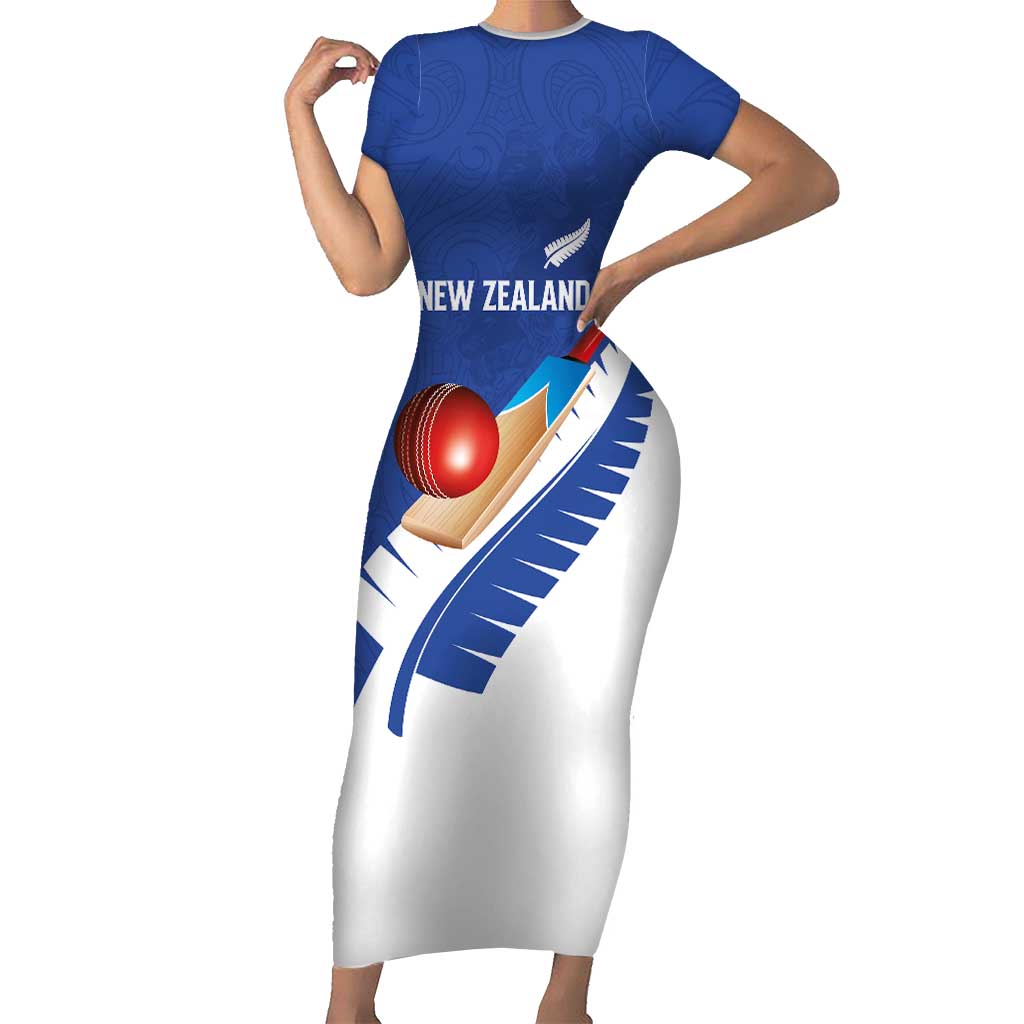 Custom New Zealand Cricket Family Matching Short Sleeve Bodycon Dress and Hawaiian Shirt Kiwi Birds Haka Dance Blue Fern Sporty Style LT03 Mom's Dress Blue - Polynesian Pride