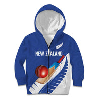 Custom New Zealand Cricket Kid Hoodie Kiwi Birds Haka Dance Blue Fern Sporty Style LT03 Zip Hoodie Blue - Polynesian Pride